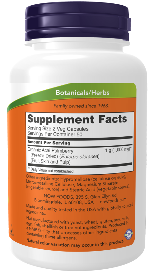 NOW Foods - Acai 500mg, 100 κάψουλες - Image 2