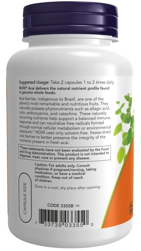 NOW Foods - Acai 500mg, 100 κάψουλες - Image 3