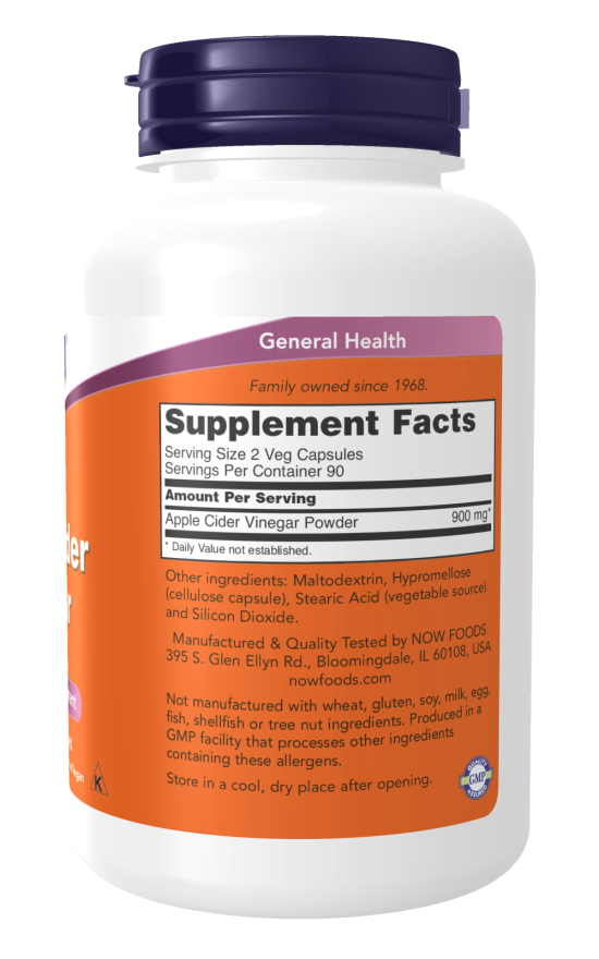 NOW Foods - Μηλόξυδο σε κάψουλες 450mg, 180 κάψουλες - Image 2