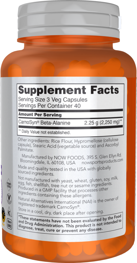 NOW Foods - Βήτα-Αλανίνη 750mg, 120 κάψουλες - Image 2