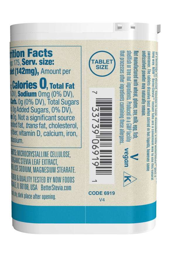 NOW Foods - Στιγμιαία Δισκία Stevia Bedre, 175 ταμπλέτες - Image 2