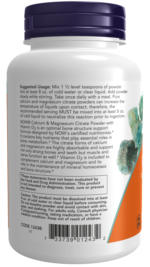 NOW Foods - Ασβέστιο & Μαγνήσιο, Πούδρα Κιτρικών με Βιταμίνη D3, 227γρ - Image 3