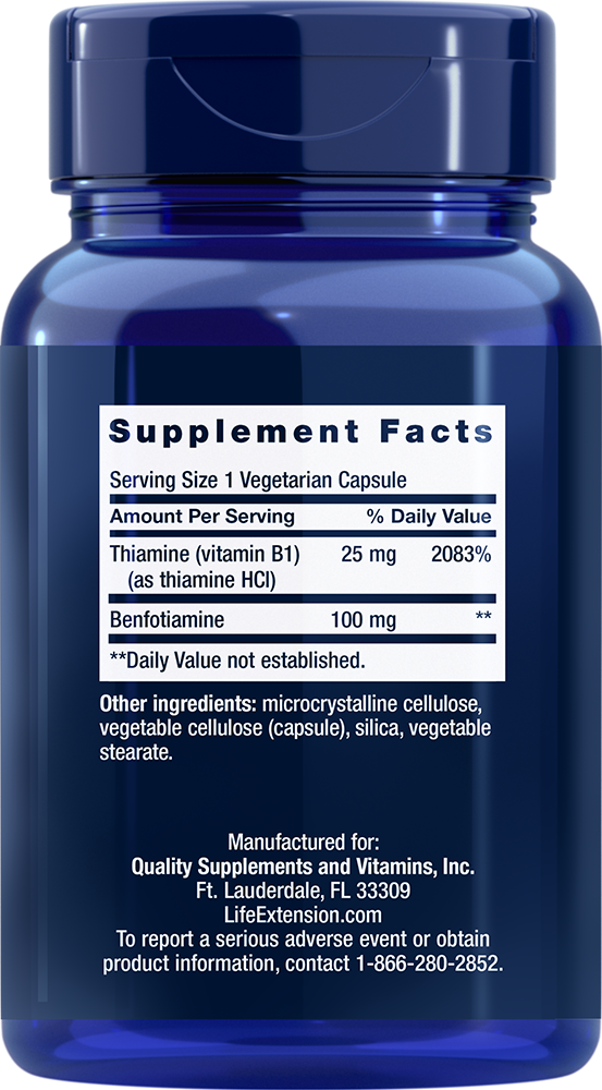 Life Extension - Μπενφοτιαμίνη με Θειαμίνη, 100 mg - 120 κάψουλες - Image 2