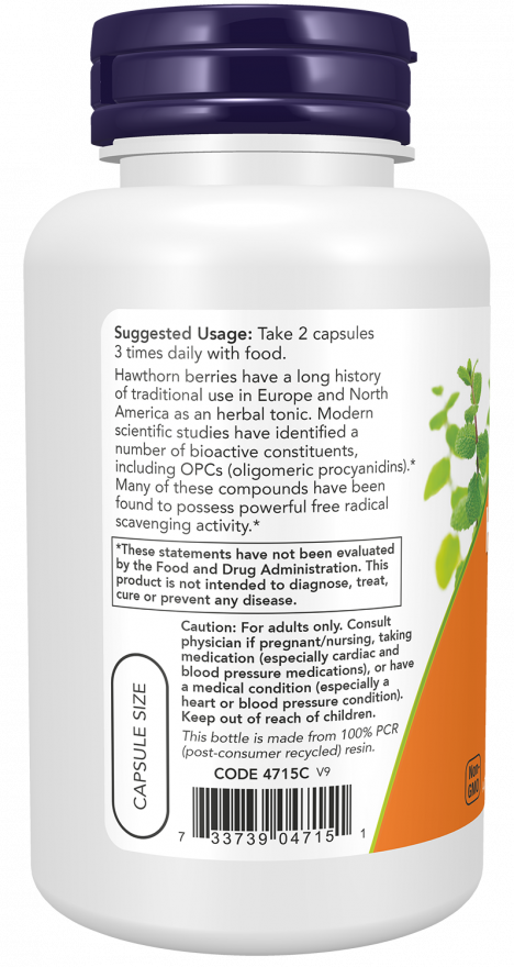 NOW Foods - Καρποί Κράταιγου 540mg, 100 κάψουλες - Image 3