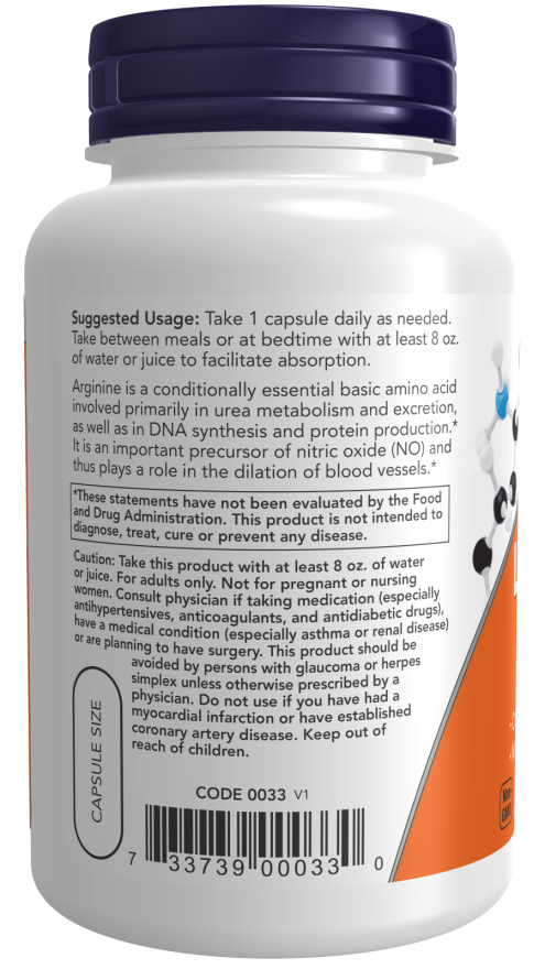 NOW Foods - L-Αργινίνη 700 mg, 180 κάψουλες - Image 3