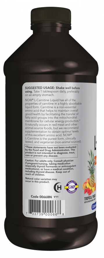 NOW Foods - Υγρή L-Carnitine 1000mg με γεύση Tropical Punch, 473 ml - Image 3