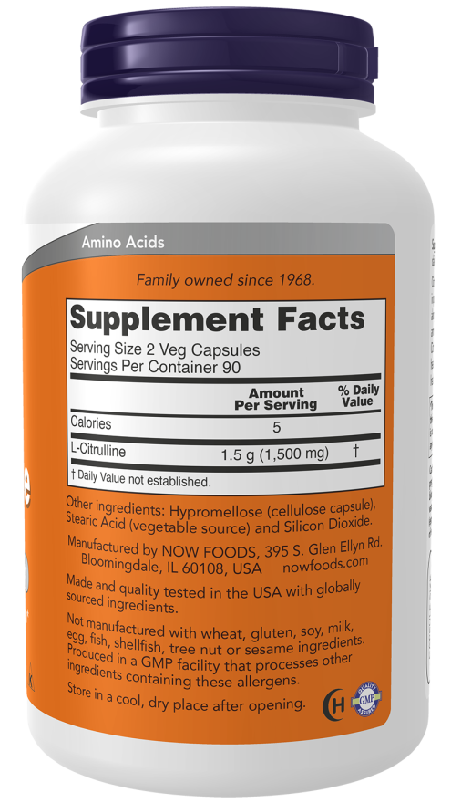NOW Foods - L-Κιτρουλίνη 750mg, 90 κάψουλες - Image 4