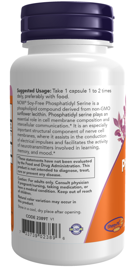 NOW Foods - Φωσφατιδυλσερίνη 150 mg Χωρίς Σόγια, 60 κάψουλες - Image 3