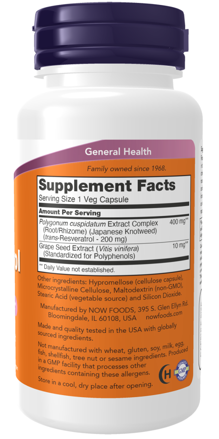 NOW Foods - Φυσικό Resveratrol με Εκχύλισμα Κόκκινου Κρασιού, 200mg - 60 κάψουλες - Image 2