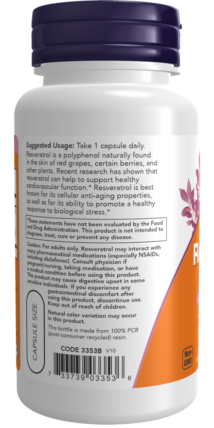 NOW Foods - Φυσικό Resveratrol με Εκχύλισμα Κόκκινου Κρασιού, 200mg - 60 κάψουλες - Image 3