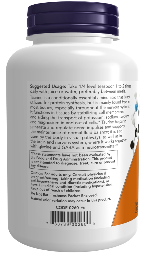 NOW Foods - Ταυρίνη, Καθαρή Σκόνη 227g - Image 2
