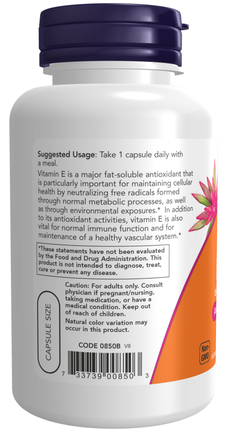 NOW Foods - Βιταμίνη E-400, Ξηρή, Χορτοφαγική - 100 κάψουλες - Image 3