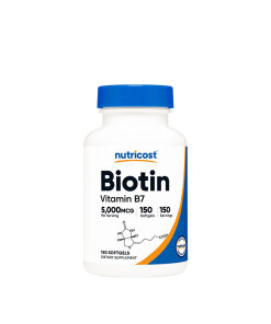 Nutricost - Biotin with Coconut Oil Softgels 5000 mcg (150 Softgels)